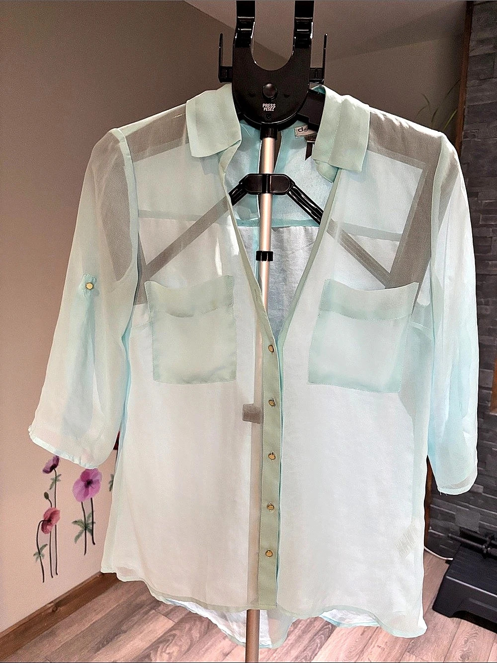 Dynamite Sheer Button Down in Blue Size Small